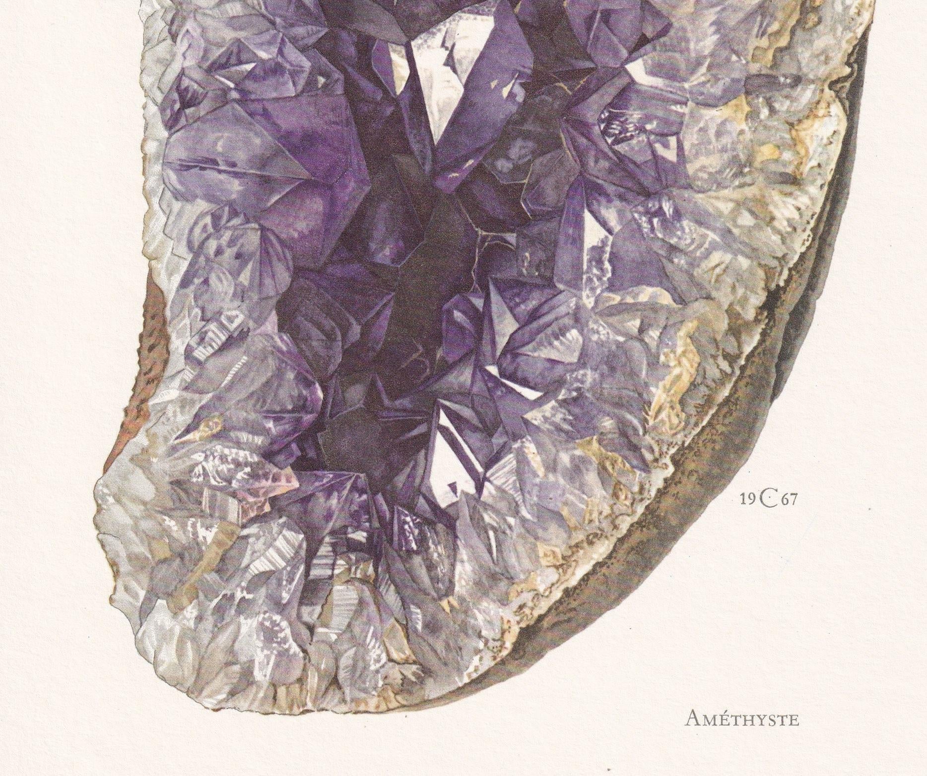 1968 AMETHYST Print - Gemstone - Mineral Wall Art Gift - Mineralogy Decor - Precious Stones - Vintage Rock Art - Element - 7.5 x 10.6 Inches