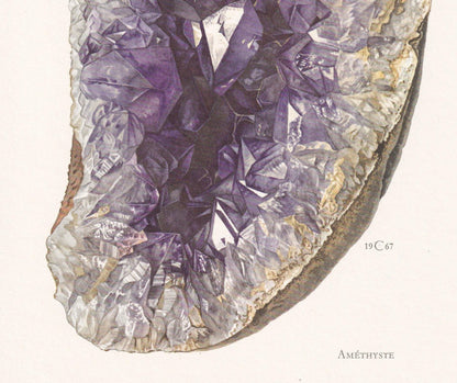 1968 AMETHYST Print - Gemstone - Mineral Wall Art Gift - Mineralogy Decor - Precious Stones - Vintage Rock Art - Element - 7.5 x 10.6 Inches
