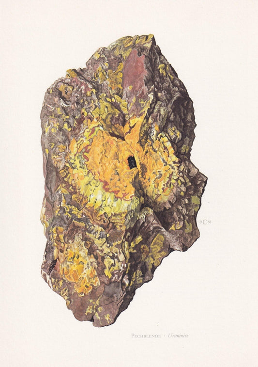 1968 URANINITE (PITCHBLENDE) Print - Mineral Wall Art Gift - Mineralogy Decor - Precious Stones - Rock Art - Element - 7.5 x 10.6 Inches