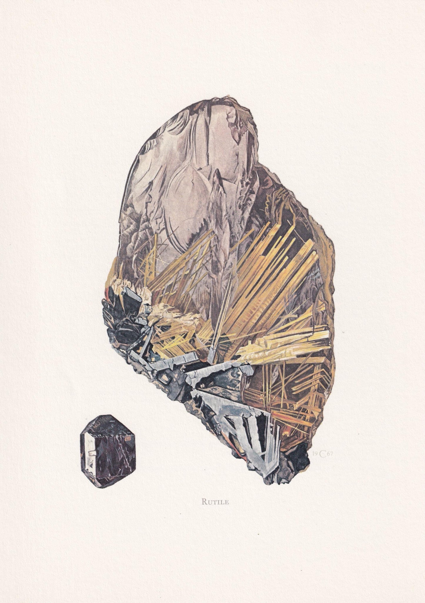 1968 RUTILE Print - Mineral Wall Art Gift - Mineralogy Decor - Precious Stones - Vintage Rock Art - Element - 7.5 x 10.6 Inches