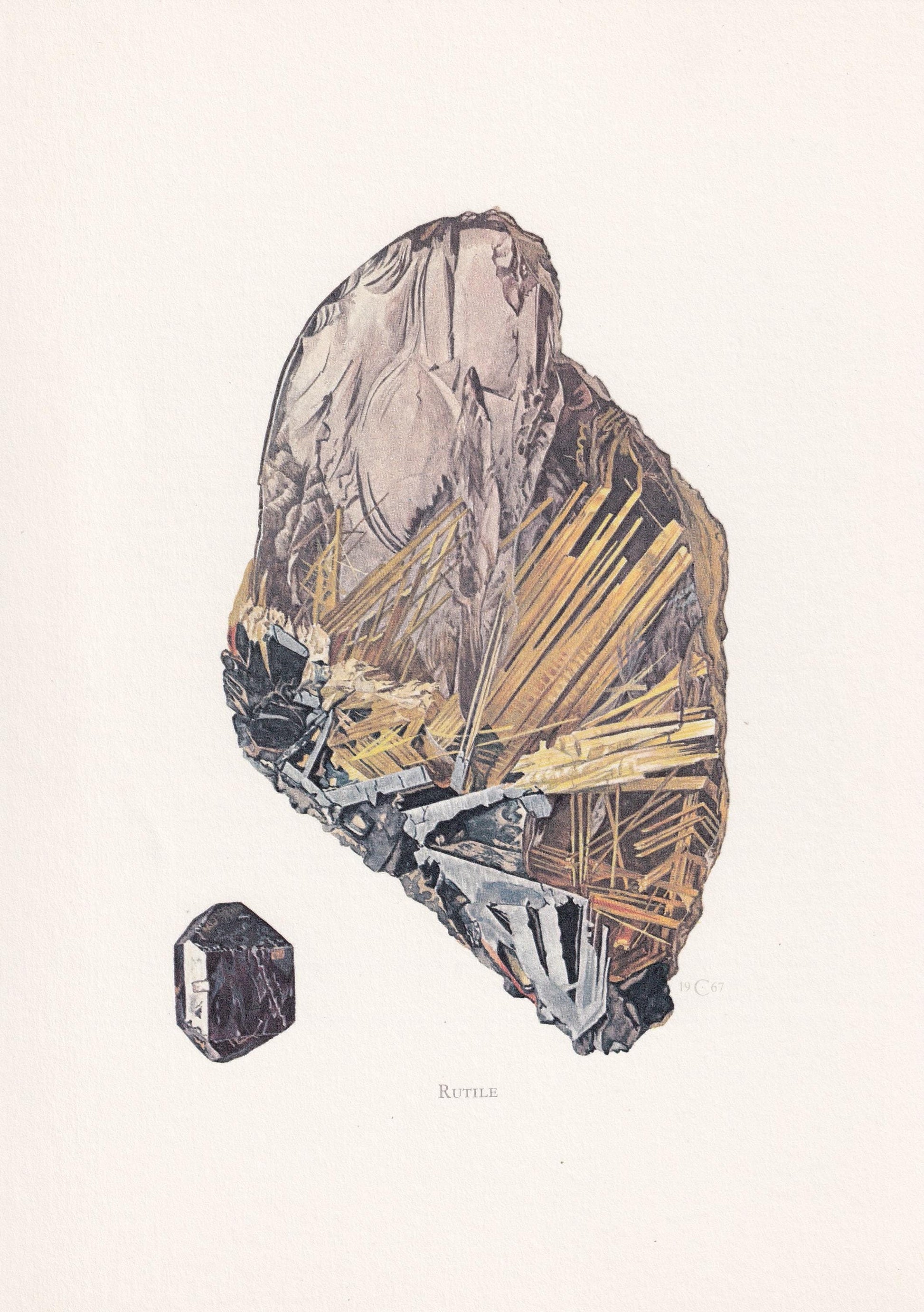 1968 RUTILE Print - Mineral Wall Art Gift - Mineralogy Decor - Precious Stones - Vintage Rock Art - Element - 7.5 x 10.6 Inches