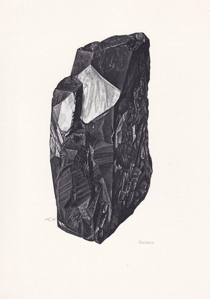 1968 COLUMBITE (NIOBITE) Print - Mineral Wall Art Gift - Mineralogy Decor - Precious Stones - Vintage Rock Art - Element - 7.5 x 10.6 Inches
