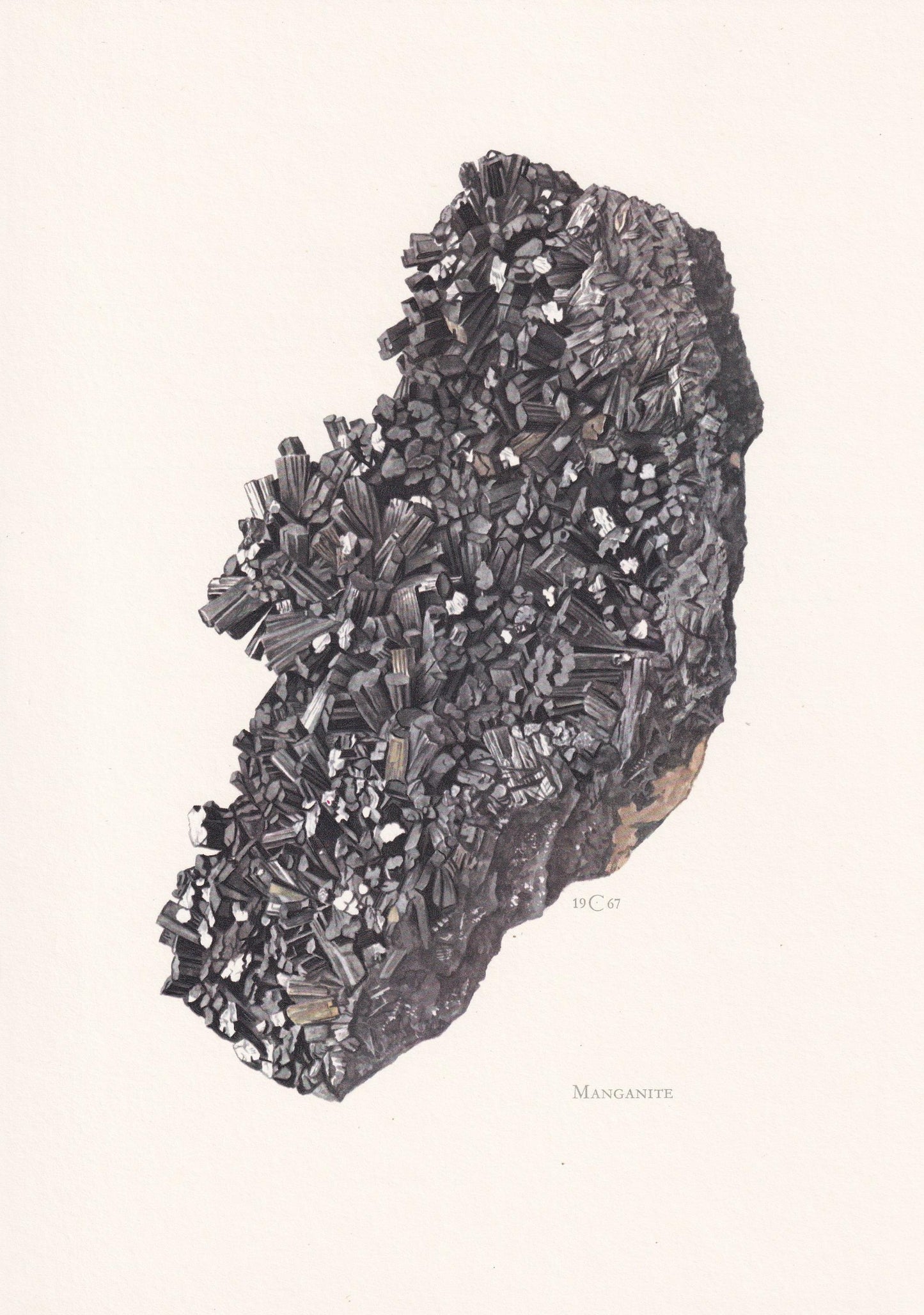 1968 MANGANITE Print - Mineral Wall Art Gift - Mineralogy Decor - Precious Stones - Vintage Rock Art - Element - 7.5 x 10.6 Inches