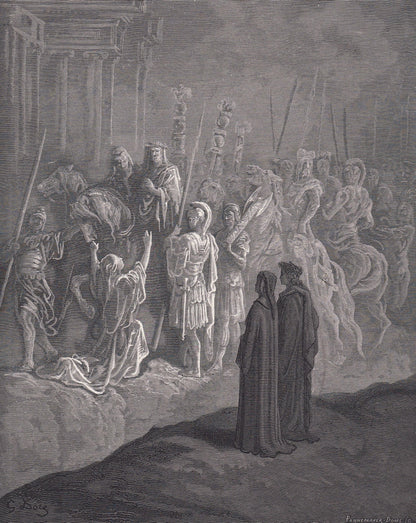 1870 GUSTAVE DORE Print - "The Roman Widow and the Emperor Trajan" - Dore Wall Art - Antique Dore Engraving - 8.5 x 12.2 Inch