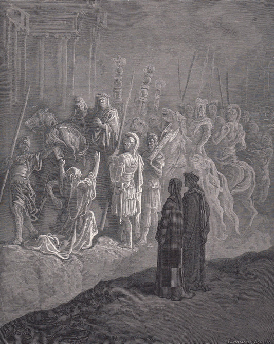 1870 GUSTAVE DORE Print - "The Roman Widow and the Emperor Trajan" - Dore Wall Art - Antique Dore Engraving - 8.5 x 12.2 Inch