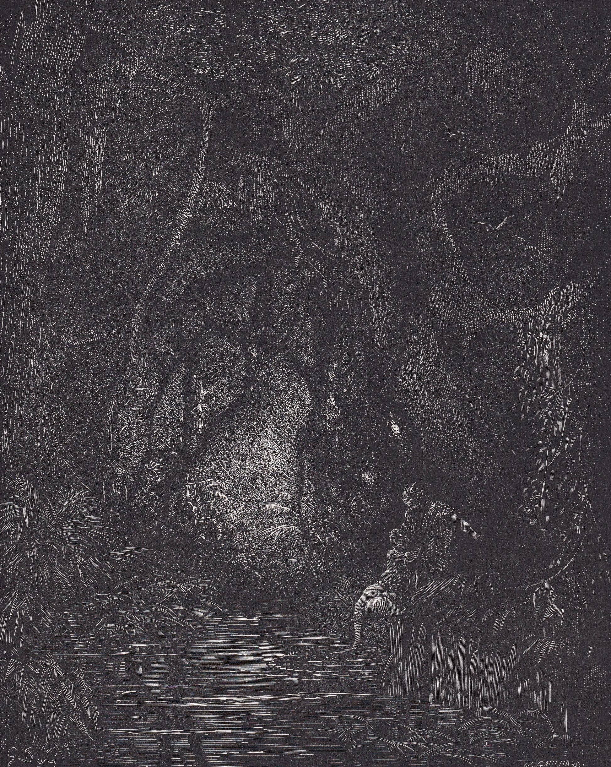 1870 GUSTAVE DORE Print - "The Deep Mid-Forest" - Dore Wall Art - Antique Dore Engraving - 8.5 x 12.2 Inches