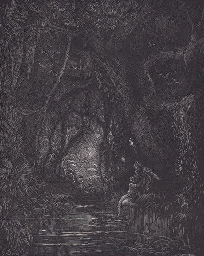 1870 GUSTAVE DORE Print - "The Deep Mid-Forest" - Dore Wall Art - Antique Dore Engraving - 8.5 x 12.2 Inches