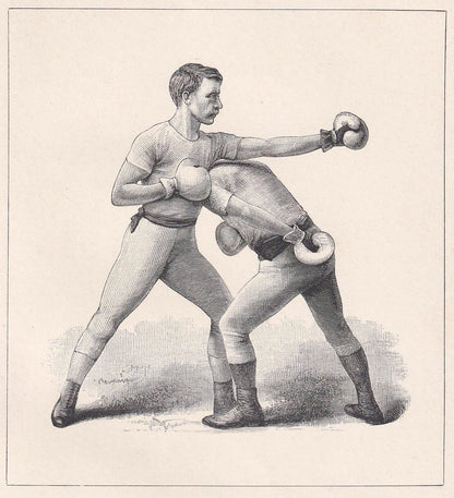 1890 BOXING Print - Ducking to the Right - Boxer Gift - Antique Boxing Print - Boxing Wall Art - Sport - Father's Day - 5.25 x 7.25 Inches