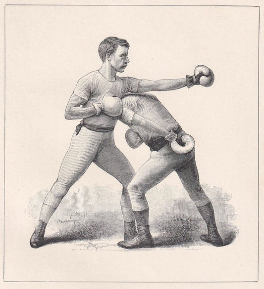 1890 BOXING Print - Ducking to the Right - Boxer Gift - Antique Boxing Print - Boxing Wall Art - Sport - Father's Day - 5.25 x 7.25 Inches