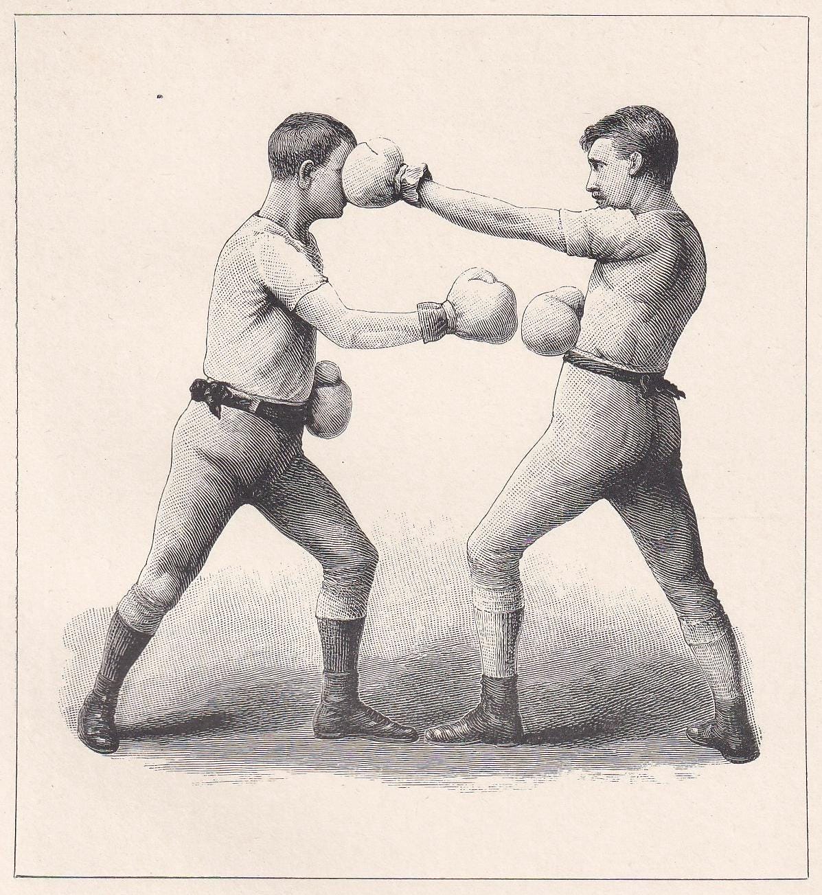 1890 BOXING Print - Stop for Right-Hand Lead-Off - Boxer Gift - Antique Boxing Print - Boxing Wall Art - Sport - 5.25 x 7.25 Inches