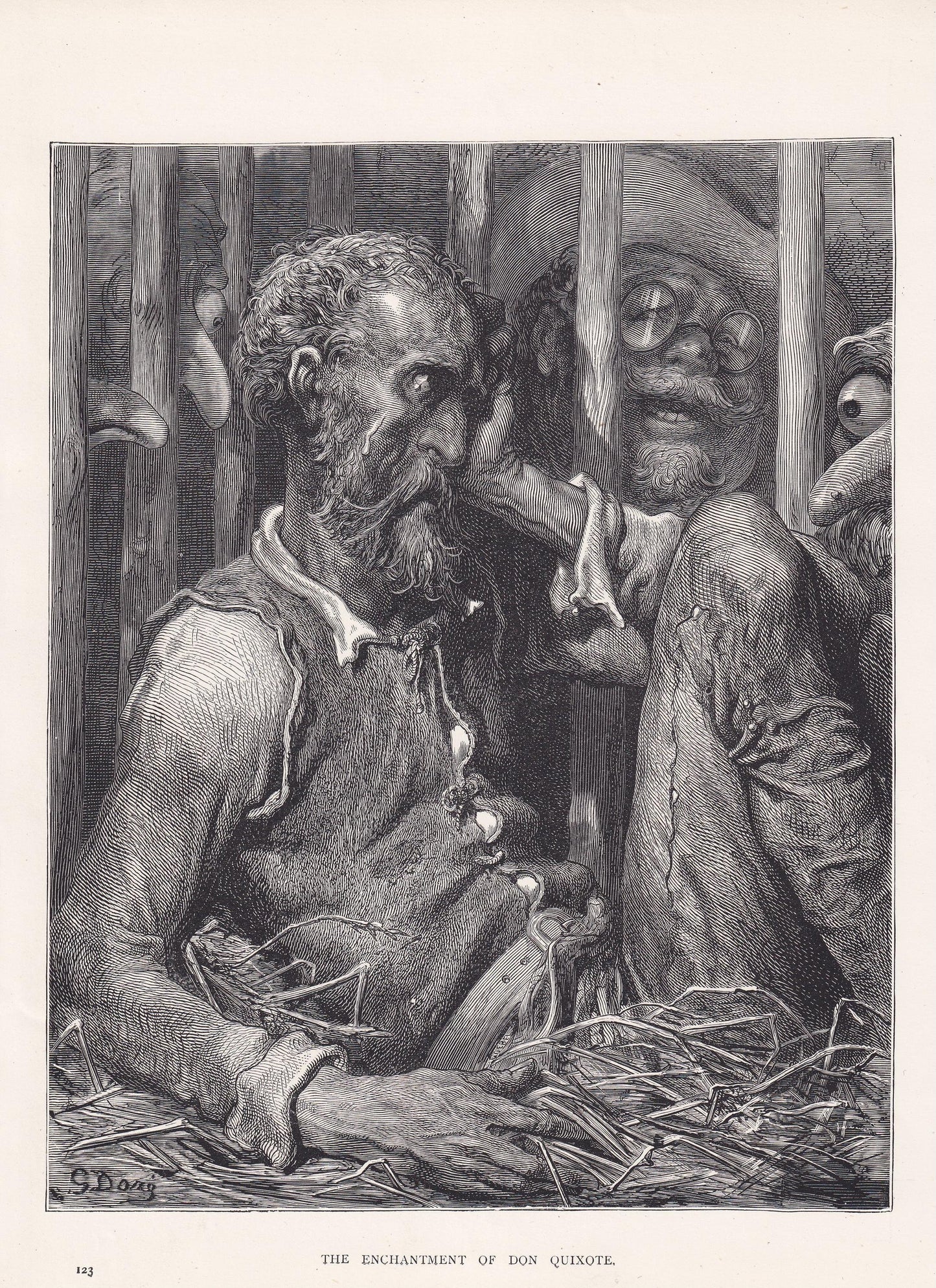 1870 GUSTAVE DORE Print - "The Enchantment of Don Quixote" - Dore Wall Art - Antique Dore Engraving - 8.5 x 12.2 Inches