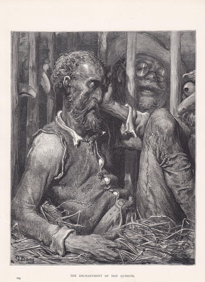 1870 GUSTAVE DORE Print - "The Enchantment of Don Quixote" - Dore Wall Art - Antique Dore Engraving - 8.5 x 12.2 Inches