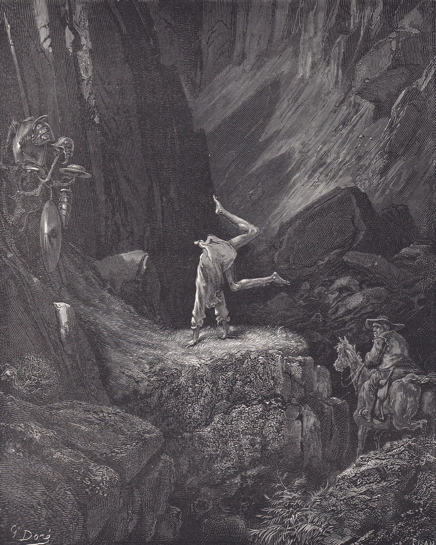 1870 GUSTAVE DORE Print - "The Antics of Don Quixote" - Dore Wall Art - Antique Dore Engraving - 8.5 x 12.2 Inches