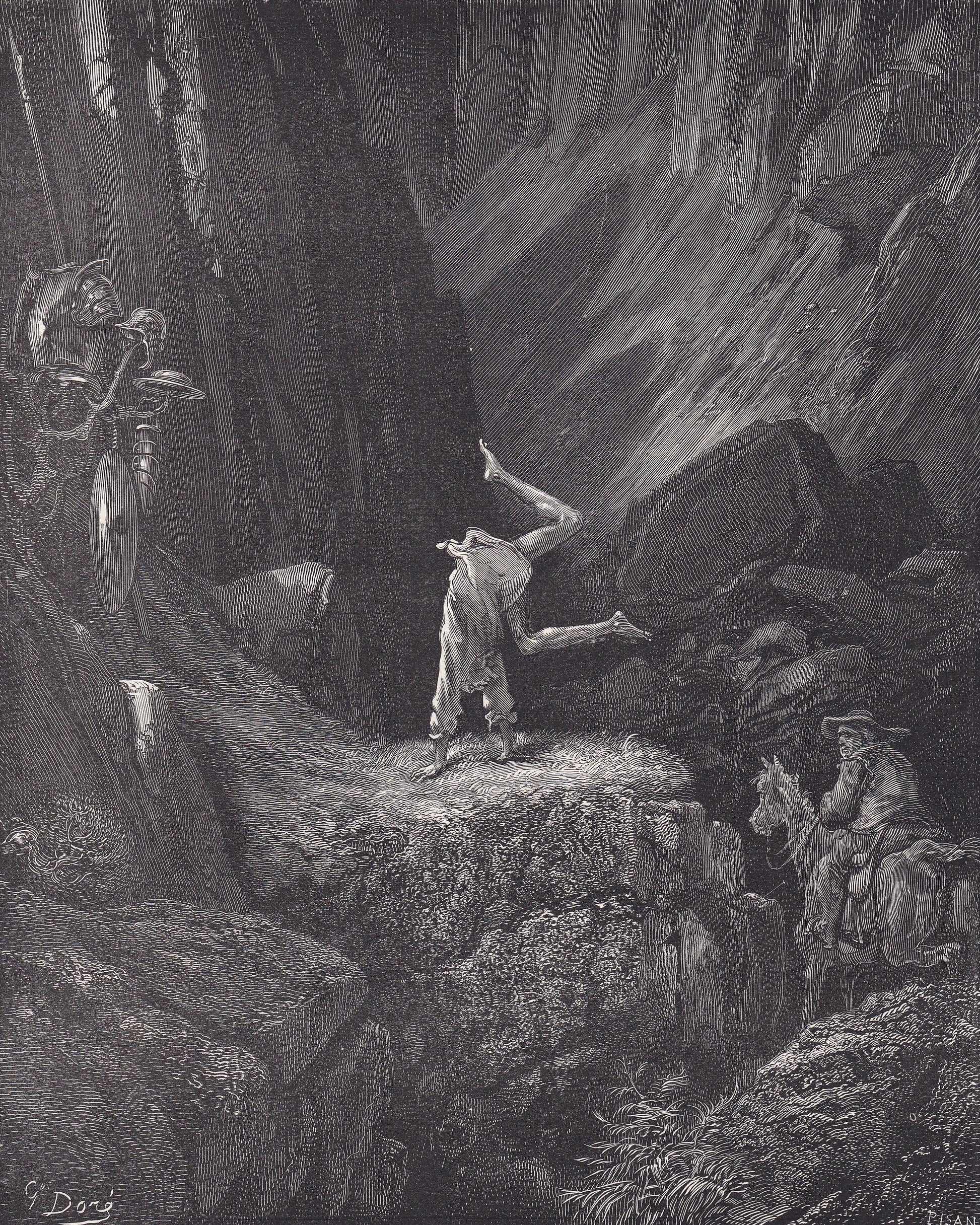 1870 GUSTAVE DORE Print - "The Antics of Don Quixote" - Dore Wall Art - Antique Dore Engraving - 8.5 x 12.2 Inches