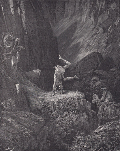 1870 GUSTAVE DORE Print - "The Antics of Don Quixote" - Dore Wall Art - Antique Dore Engraving - 8.5 x 12.2 Inches