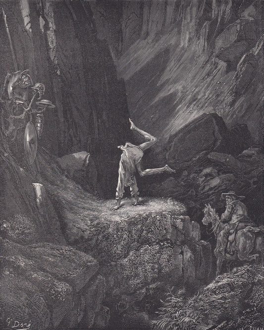1870 GUSTAVE DORE Print - "The Antics of Don Quixote" - Dore Wall Art - Antique Dore Engraving - 8.5 x 12.2 Inches