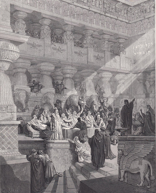 1870 GUSTAVE DORE Print - "Daniel Interpreting the Writing on the Wall" - Dore Wall Art - Antique Dore Engraving - 8.5 x 12.8
