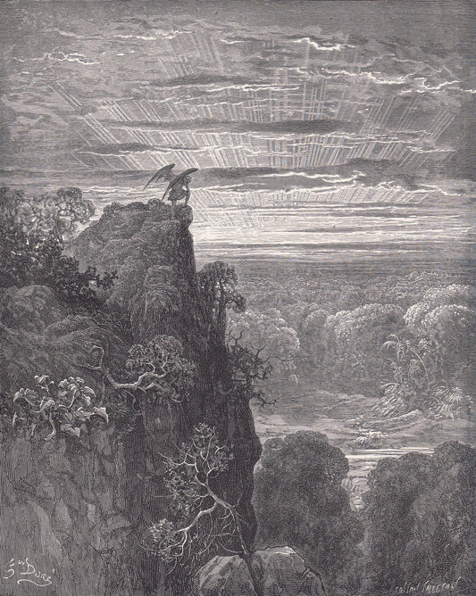 1870 GUSTAVE DORE Print - "Satan Overlooking Paradise" - Dore Wall Art - Antique Dore Engraving - 8.5 x 12.8 Inches