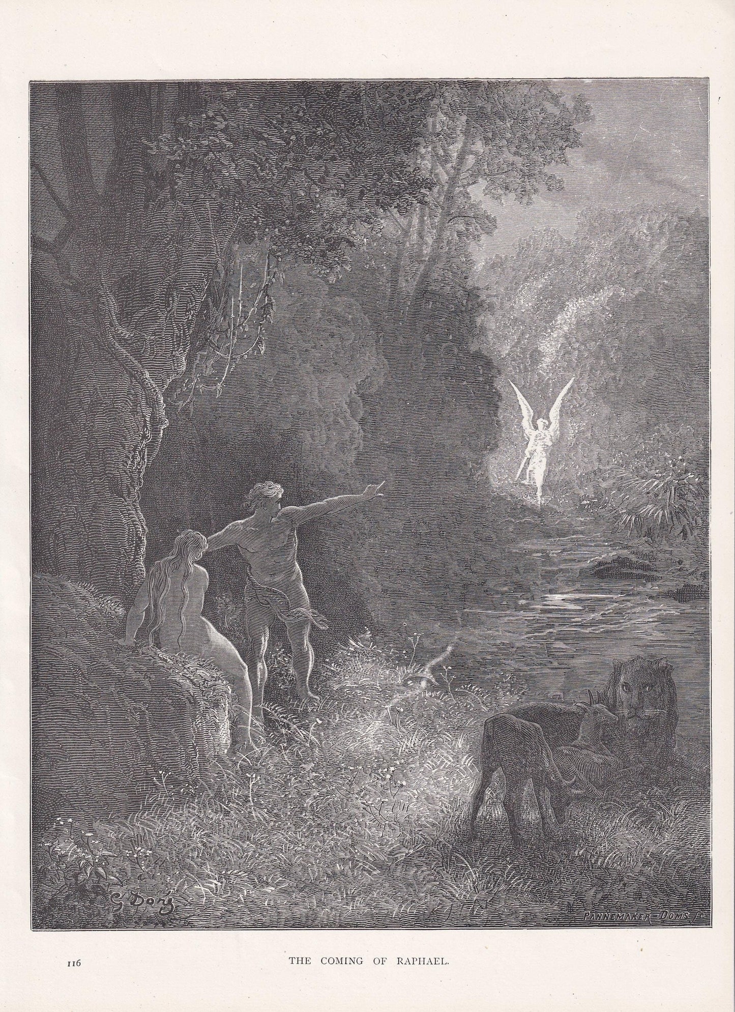 1870 GUSTAVE DORE Print - "The Coming of Raphael" - Dore Wall Art - Antique Dore Engraving - 8.5 x 12.2 Inches