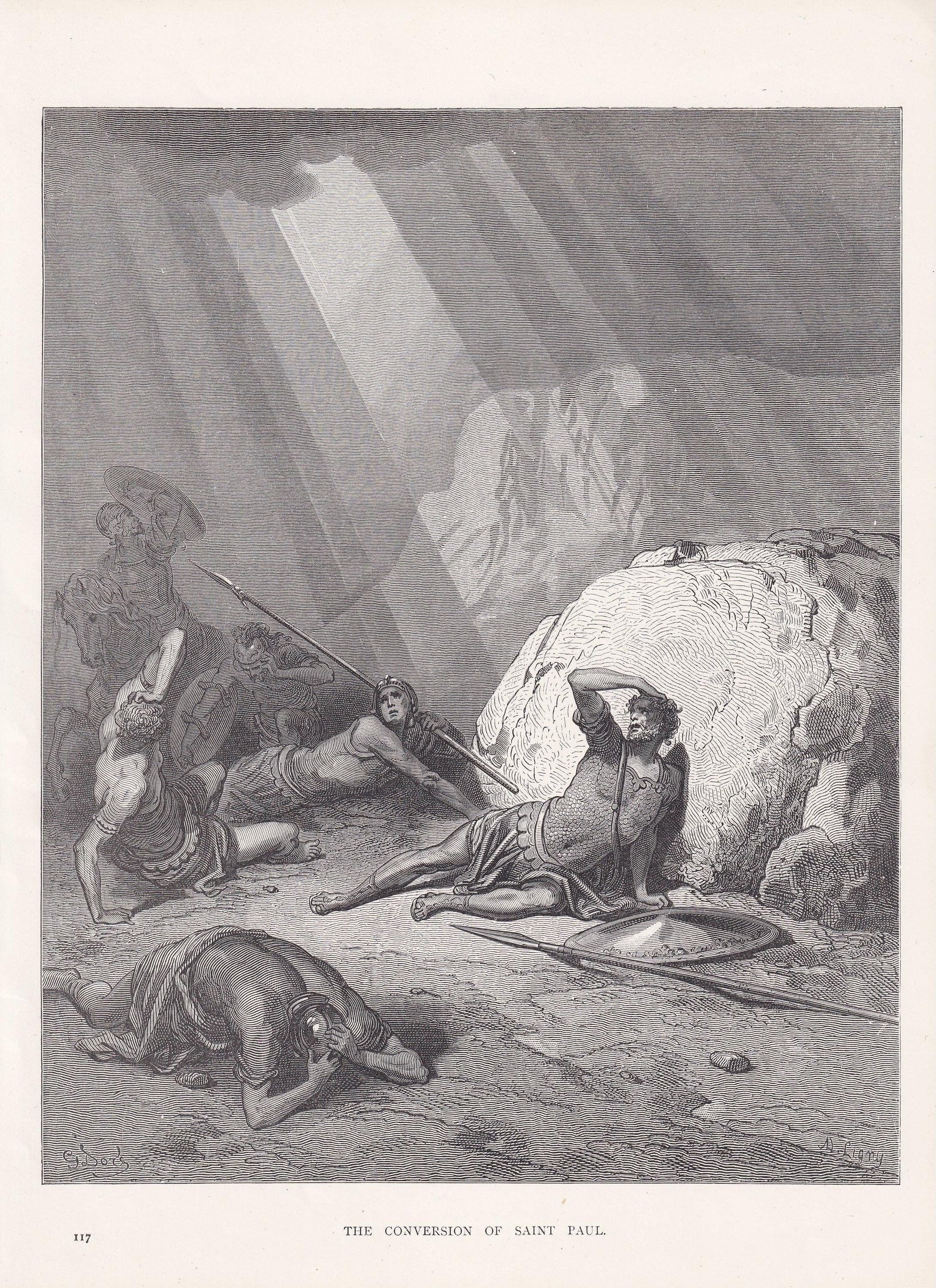 1870 GUSTAVE DORE Print - "The Conversion of Saint Paul" - Dore Wall Art - Antique Dore Engraving - 8.5 x 12.2 Inches