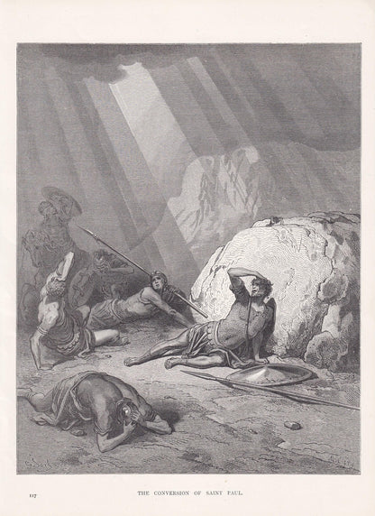 1870 GUSTAVE DORE Print - "The Conversion of Saint Paul" - Dore Wall Art - Antique Dore Engraving - 8.5 x 12.2 Inches