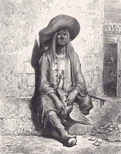 1870 GUSTAVE DORE Print - "The Hen with the Golden Eggs" - Dore Wall Art - Antique Dore Engraving - 8.5 x 12.2 Inches