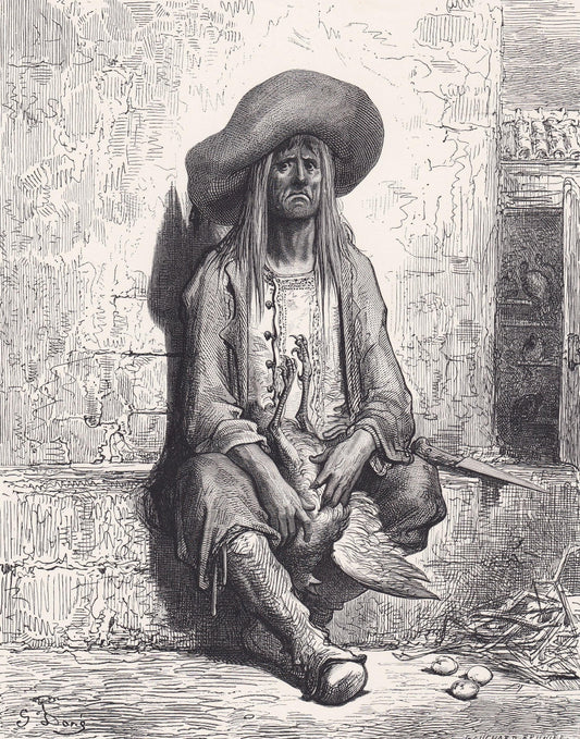 1870 GUSTAVE DORE Print - "The Hen with the Golden Eggs" - Dore Wall Art - Antique Dore Engraving - 8.5 x 12.2 Inches