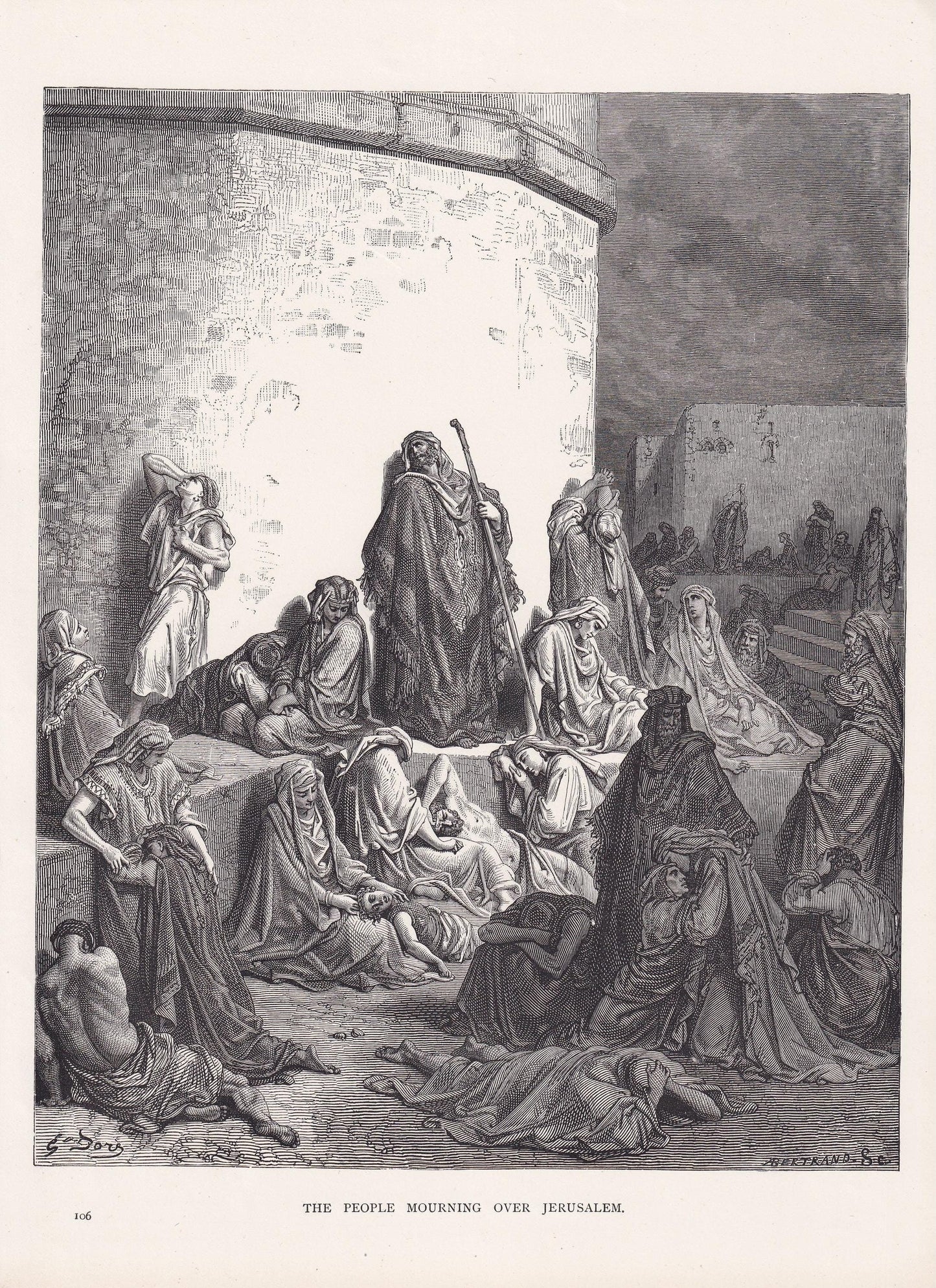 1870 GUSTAVE DORE Print - "The People Mourning Over Jerusalem" - Dore Wall Art - Antique Dore Engraving - 8.5 x 12.2 Inches
