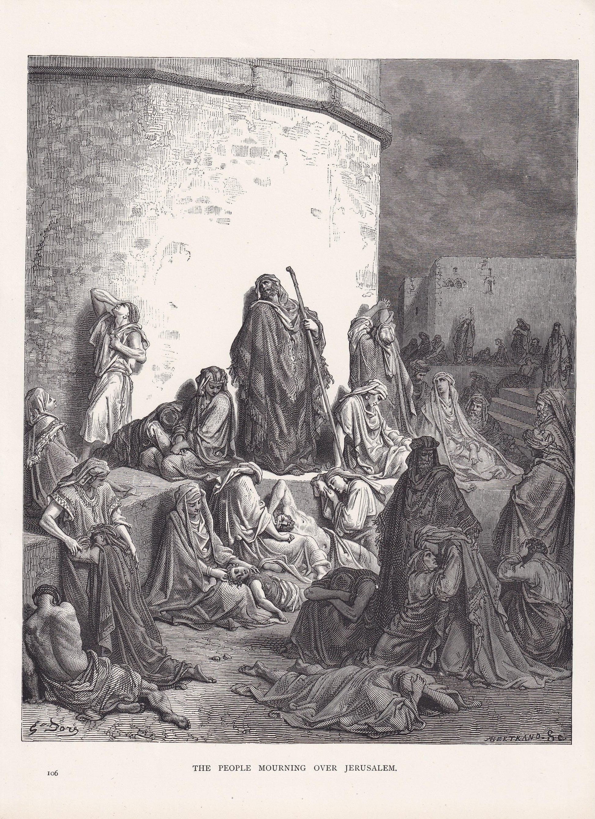 1870 GUSTAVE DORE Print - "The People Mourning Over Jerusalem" - Dore Wall Art - Antique Dore Engraving - 8.5 x 12.2 Inches