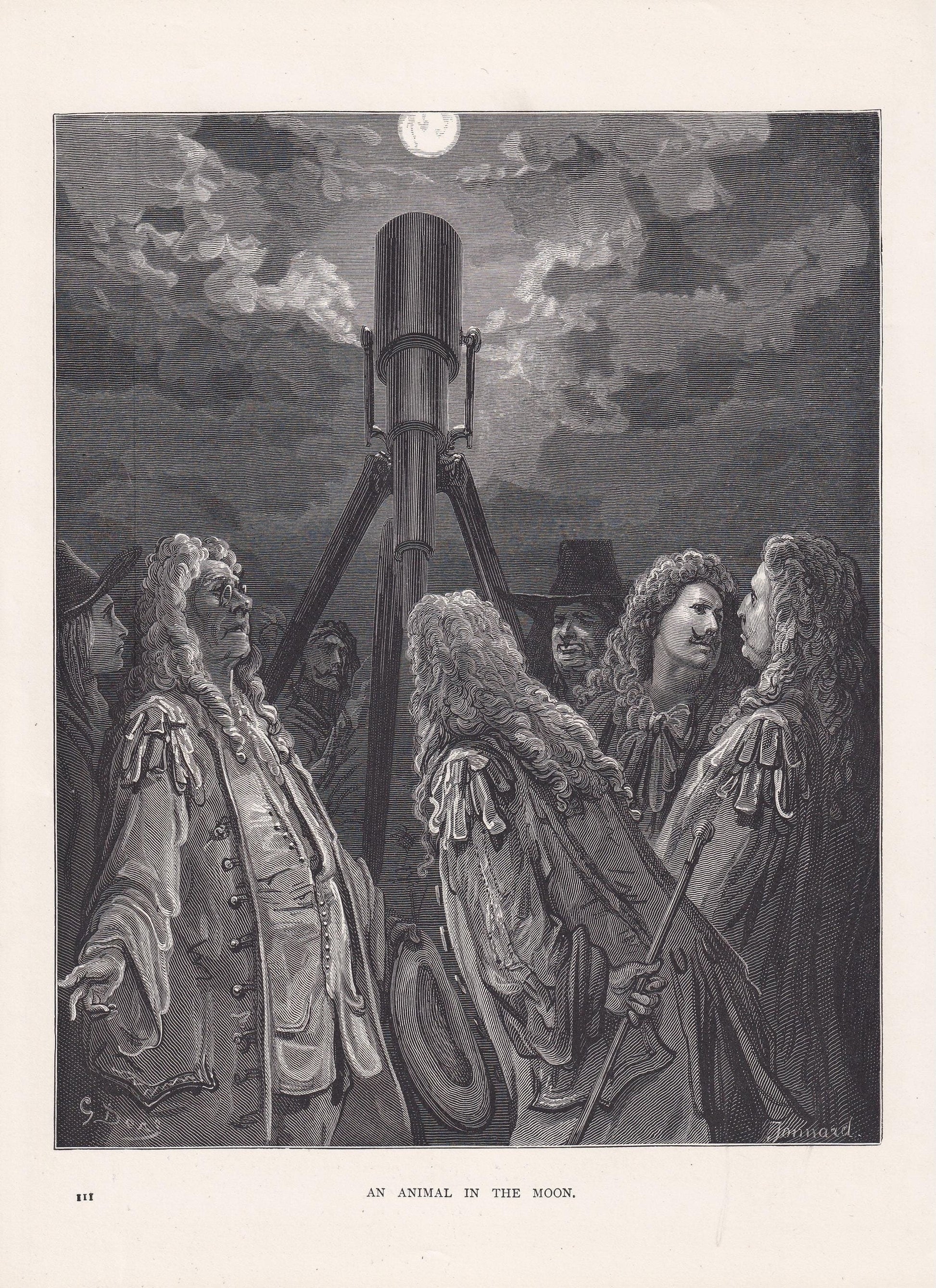 1870 GUSTAVE DORE Print - "An Animal in the Moon" - Dore Wall Art - Antique Dore Engraving - 8.5 x 12.2 Inches