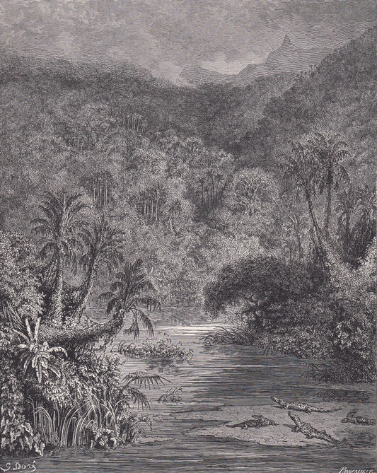 1870 GUSTAVE DORE Print - "Scenery on the Mississippi" - Dore Wall Art - Antique Dore Engraving - 8.5 x 12.2 Inches