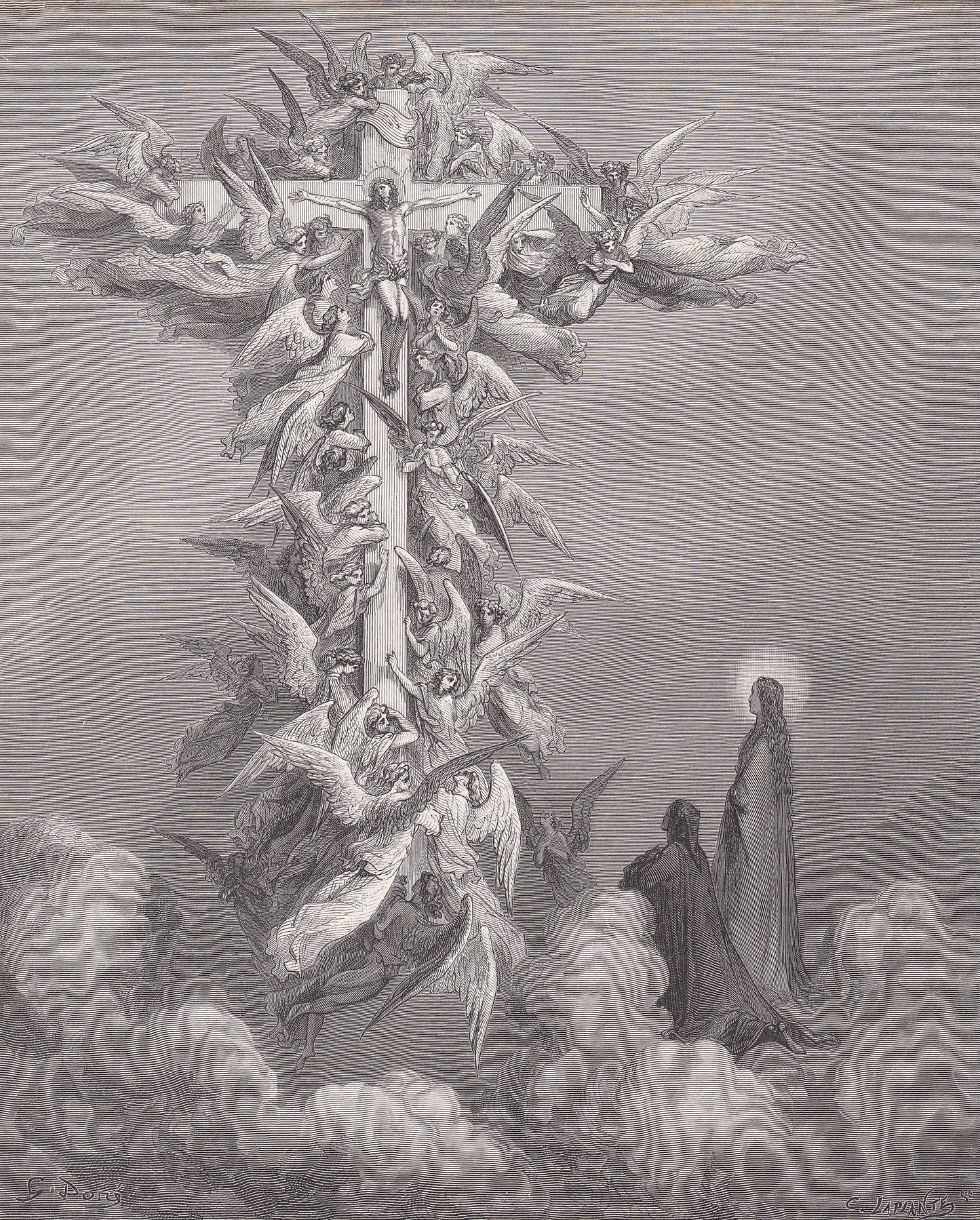 1870 GUSTAVE DORE Print - "The Vision of the Cross" - Dore Wall Art - Antique Dore Engraving - 8.5 x 12.8 Inches