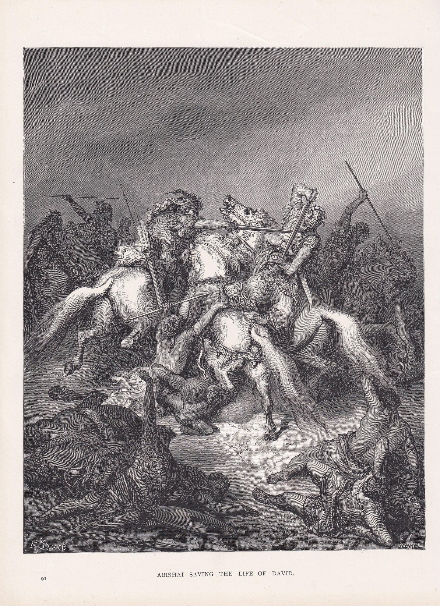 1870 GUSTAVE DORE Print - "Abishai Saving the Life of David" - Bible - Dore Wall Art - Antique Dore Engraving - 8.5 x 12.2 In
