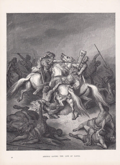 1870 GUSTAVE DORE Print - "Abishai Saving the Life of David" - Bible - Dore Wall Art - Antique Dore Engraving - 8.5 x 12.2 In