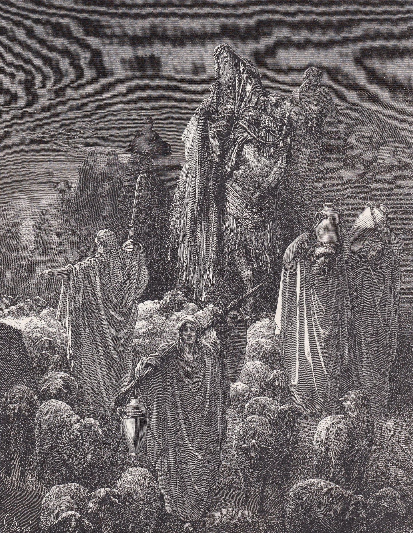 1870 GUSTAVE DORE Print - "Jacob Going into Egypt" - Bible - Dore Wall Art - Antique Dore Engraving - 8.5 x 12.2 Inches