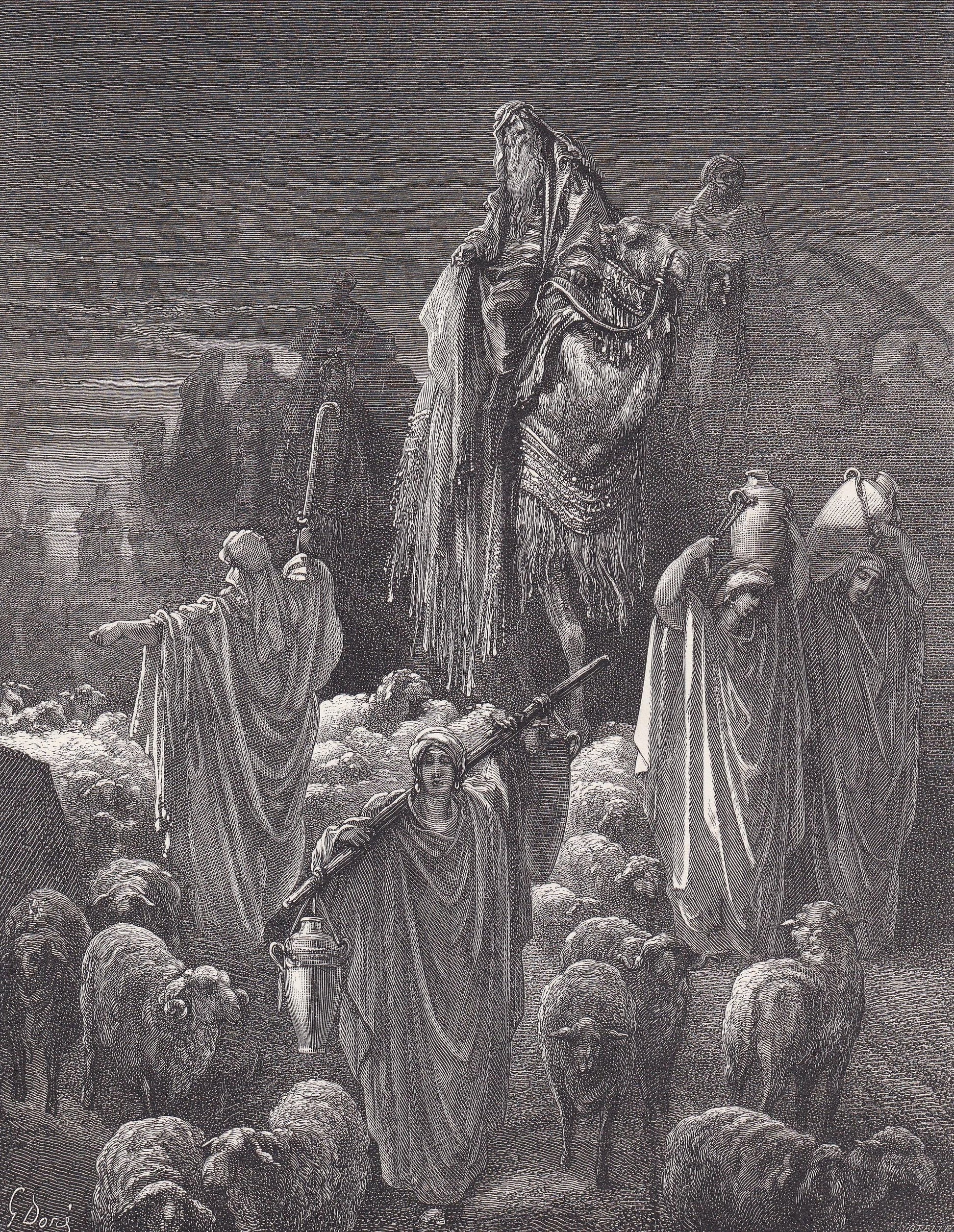 1870 GUSTAVE DORE Print - "Jacob Going into Egypt" - Bible - Dore Wall Art - Antique Dore Engraving - 8.5 x 12.2 Inches