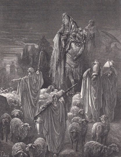1870 GUSTAVE DORE Print - "Jacob Going into Egypt" - Bible - Dore Wall Art - Antique Dore Engraving - 8.5 x 12.2 Inches