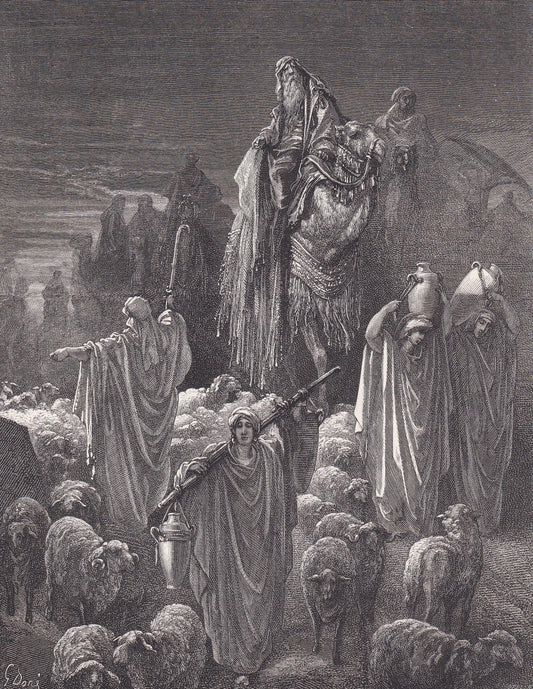 1870 GUSTAVE DORE Print - "Jacob Going into Egypt" - Bible - Dore Wall Art - Antique Dore Engraving - 8.5 x 12.2 Inches