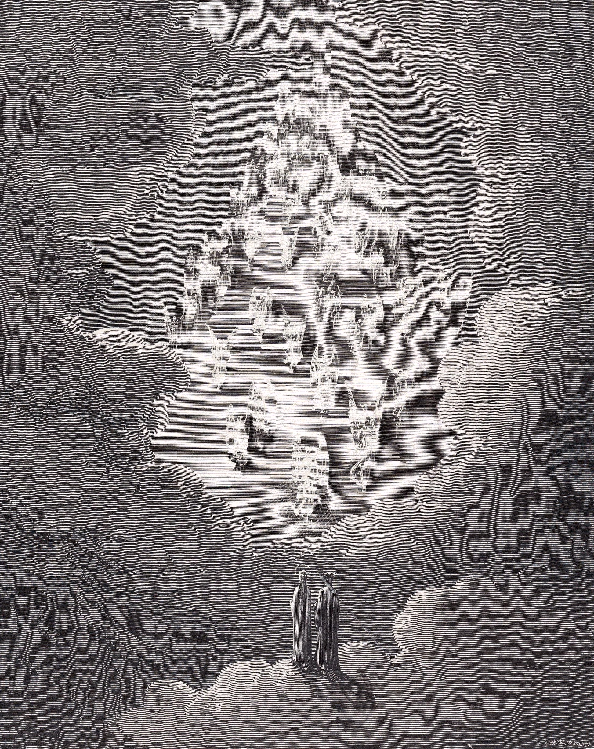 1870 GUSTAVE DORE Print - "The Vision of the Golden Ladder" - Dante - Dore Wall Art - Antique Dore Engraving - 8.5 x 12.2 Inc