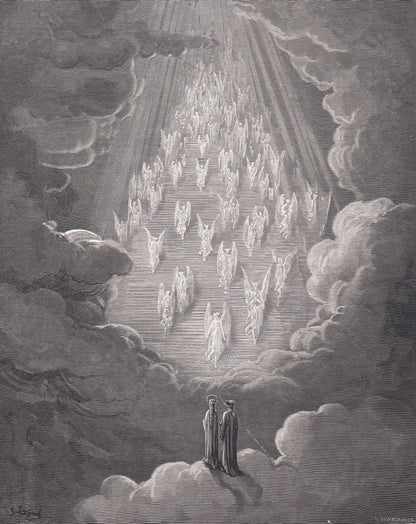 1870 GUSTAVE DORE Print - "The Vision of the Golden Ladder" - Dante - Dore Wall Art - Antique Dore Engraving - 8.5 x 12.2 Inc