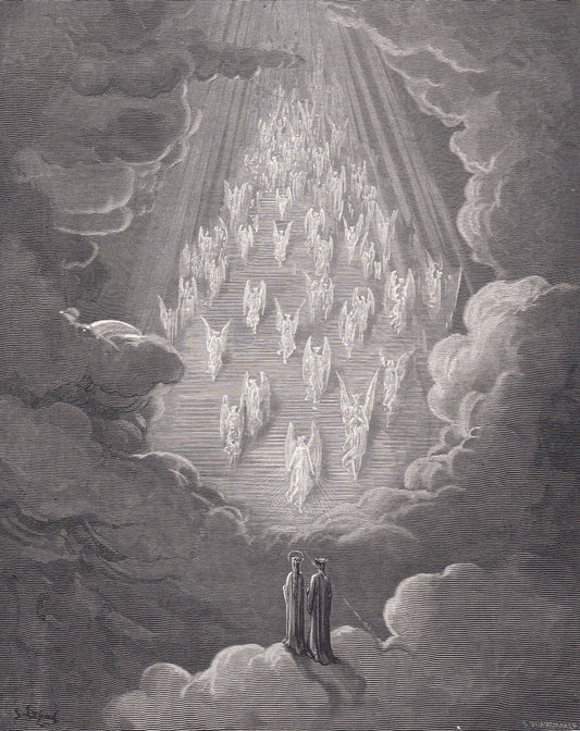 1870 GUSTAVE DORE Print - "The Vision of the Golden Ladder" - Dante - Dore Wall Art - Antique Dore Engraving - 8.5 x 12.2 Inc