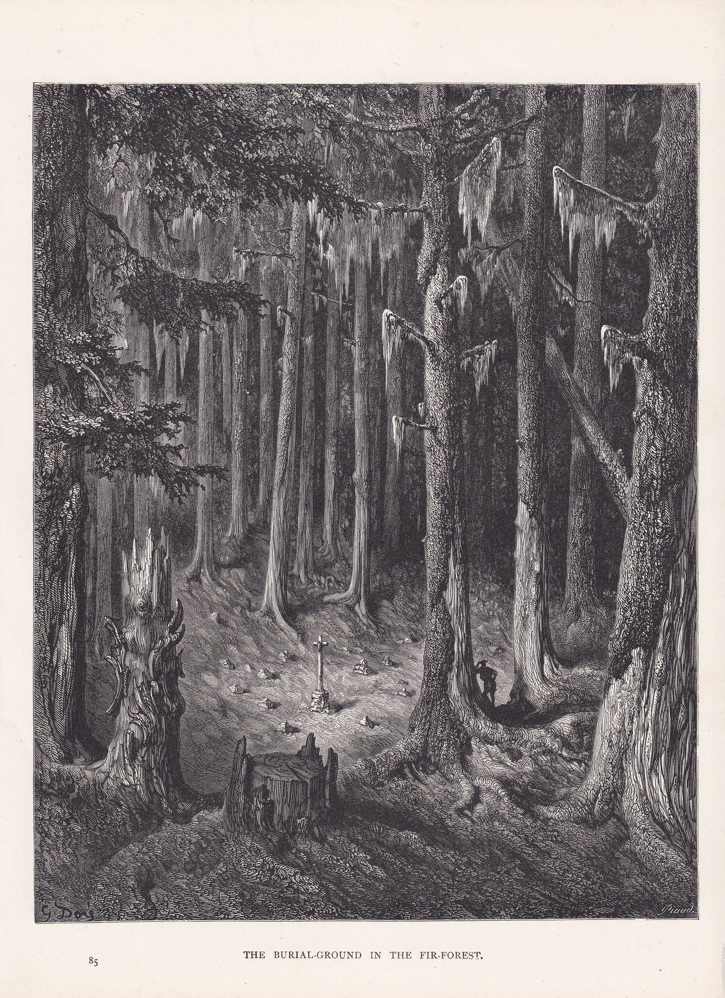 1870 GUSTAVE DORE Print - "The Burial Ground in the Fir Forest" - Dore Wall Art - Antique Dore Engraving - 8.5 x 12.8 Inches