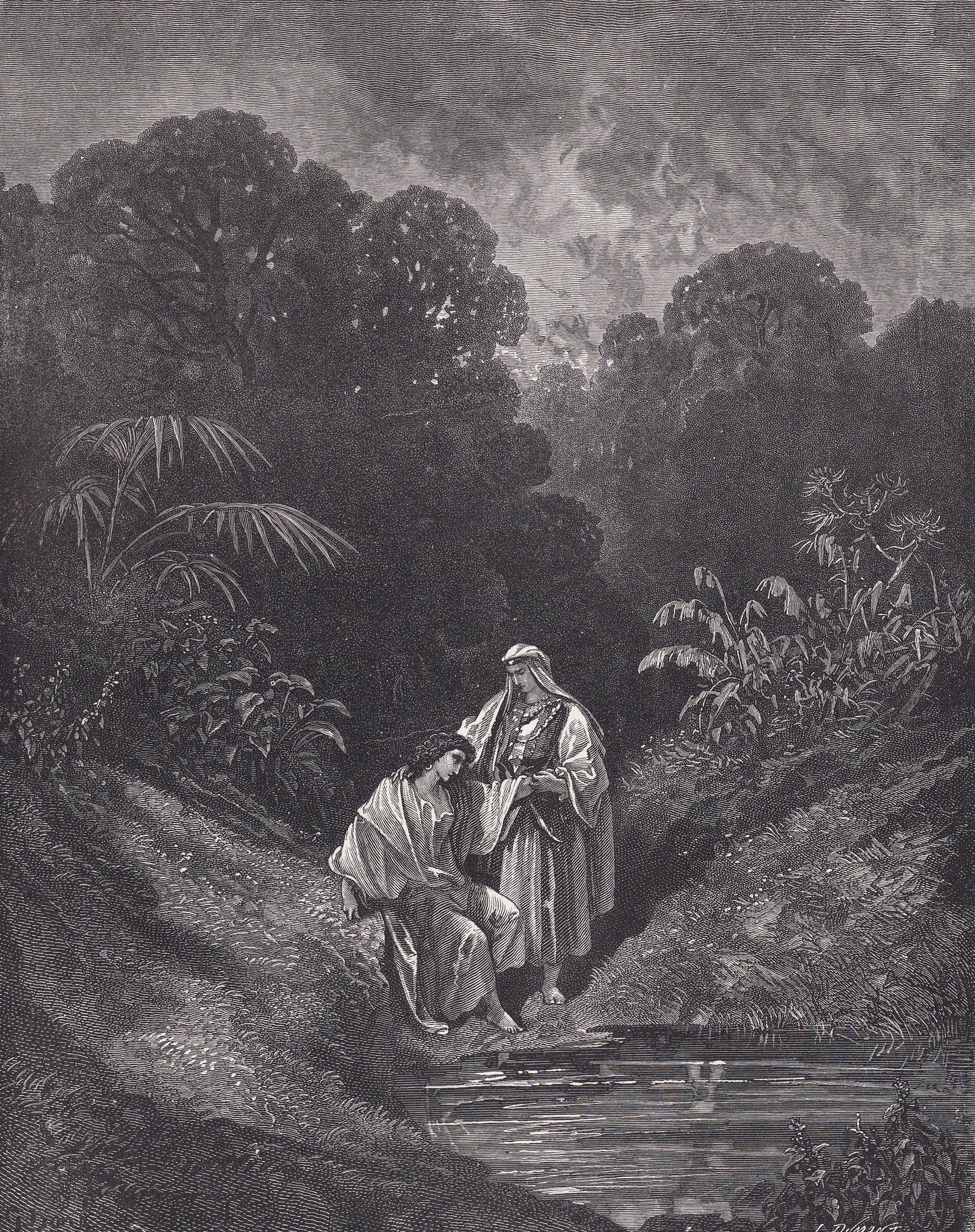 1870 GUSTAVE DORE Print - "David and Jonathan" - Bible - Dore Wall Art - Antique Dore Engraving - 8.5 x 12.2 Inches