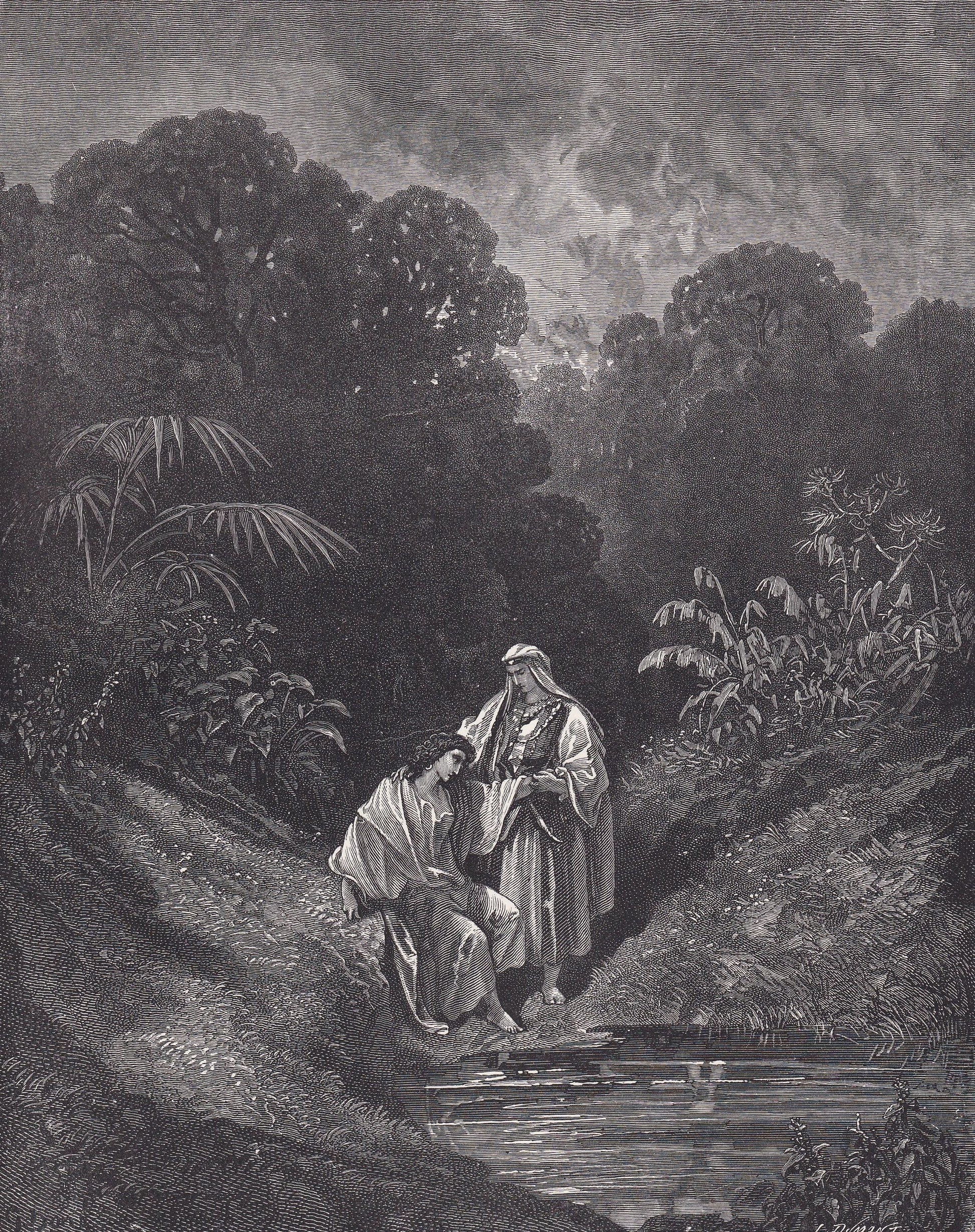 1870 GUSTAVE DORE Print - "David and Jonathan" - Bible - Dore Wall Art - Antique Dore Engraving - 8.5 x 12.2 Inches