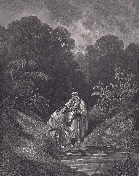 1870 GUSTAVE DORE Print - "David and Jonathan" - Bible - Dore Wall Art - Antique Dore Engraving - 8.5 x 12.2 Inches