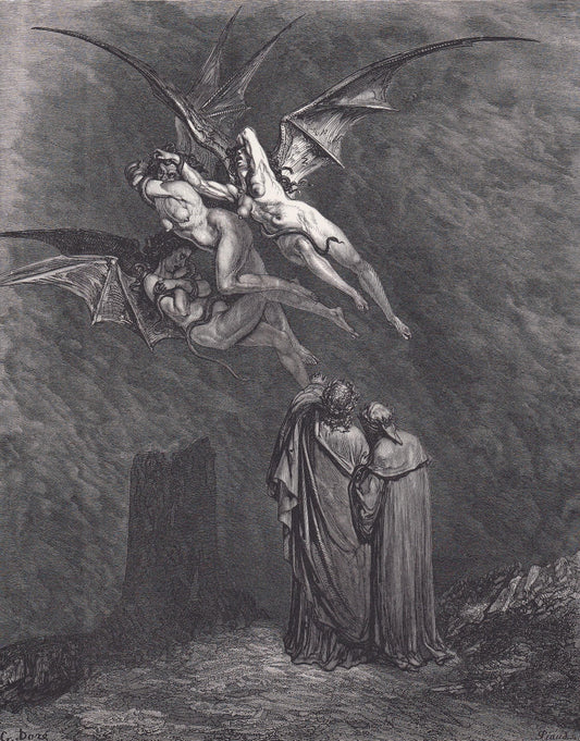 1870 GUSTAVE DORE Print - "The Furies Before the Gates of Dis" - Dore Wall Art - Antique Dore Engraving - 8.5 x 12.2 Inches