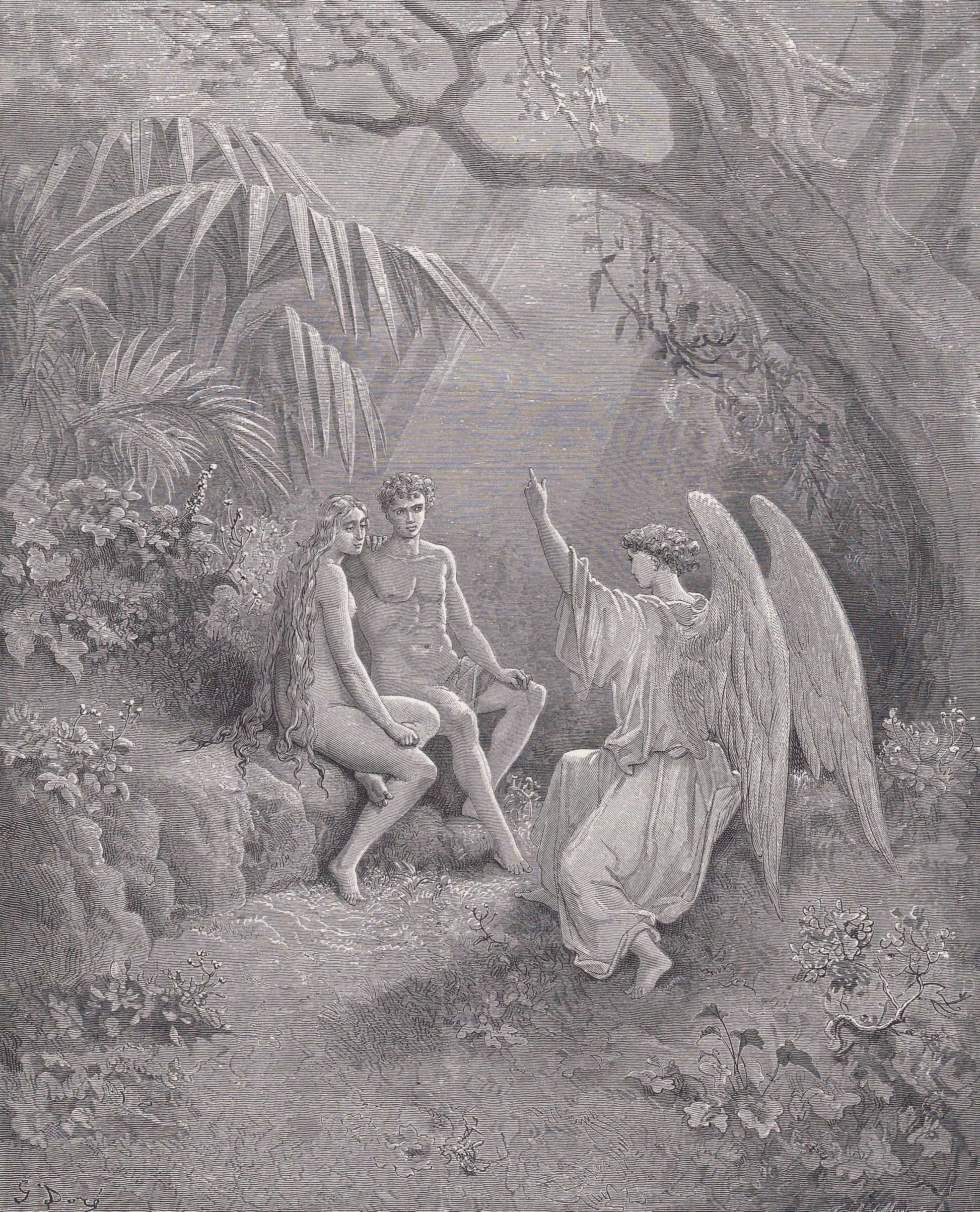 1870 GUSTAVE DORE Print - "The Conference with the Angel Raphael" - Dore Wall Art - Antique Dore Engraving - 8.5 x 12.2 Inche