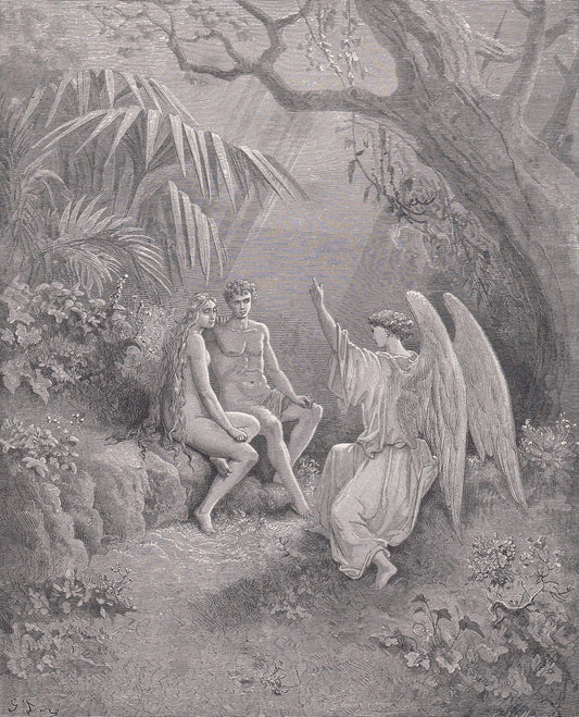 1870 GUSTAVE DORE Print - "The Conference with the Angel Raphael" - Dore Wall Art - Antique Dore Engraving - 8.5 x 12.2 Inche
