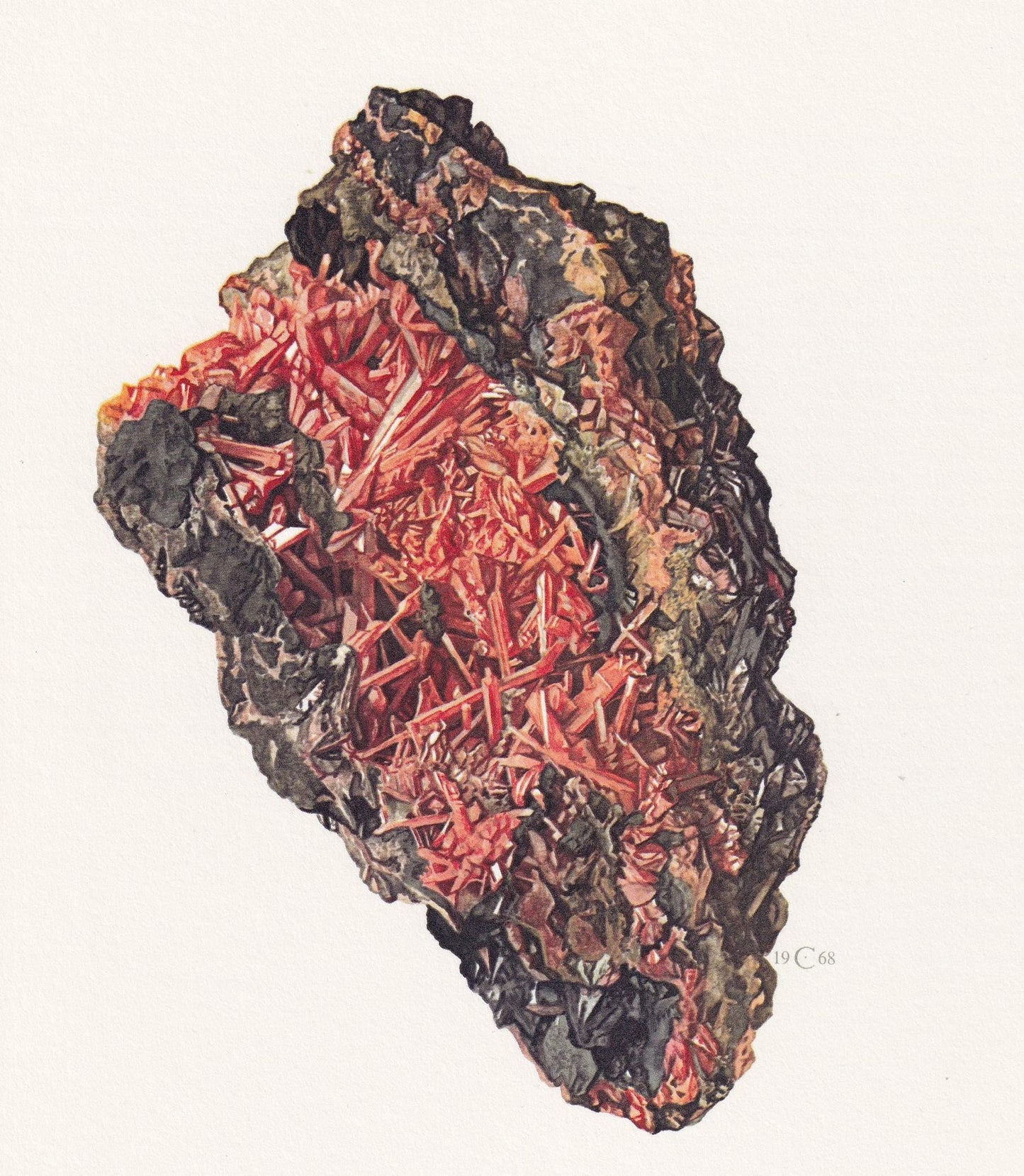 1968 CROCOITE Print - Mineral Wall Art Gift - Mineralogy Decor - Precious Stones - Vintage Rock Art - Element - 7.5 x 10.6 In