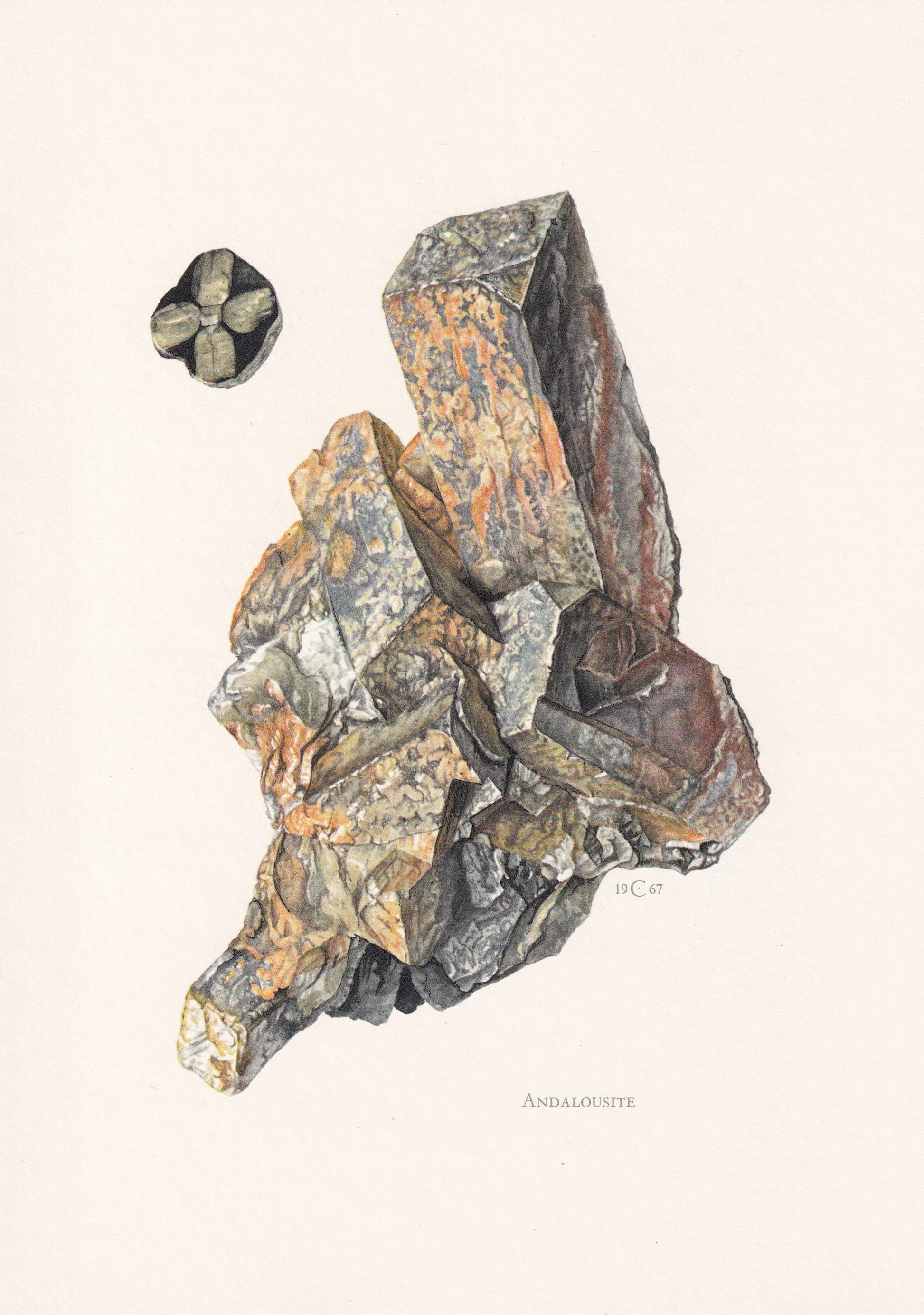 1968 ANDALUSITE Print - Mineral Wall Art Gift - Mineralogy Decor - Precious Stones - Vintage Rock Art - Element - 7.5 x 10.6 Inches
